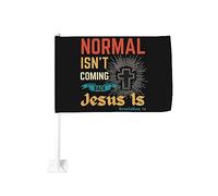 Drapeau de voiture 12x18 pouces La normale ne revient pas, Jésus est l'Apocalypse 14 de fenêtre double face anti-décoloration