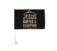 Drapeau de voiture 12x18 pouces pour café et camping Jésus Cadeau de camping-car chrétien amusant de fenêtre double face êtr