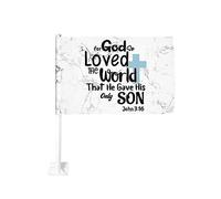 Drapeau de voiture 12x18 pouces pour Dieu qui a tant aimé le monde qu'il a donné son fils unique Jean 3:16 Drapeau de voiture à clip double face pour fenêtre