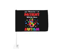 Drapeau de voiture 12x18 pouces pour l'autisme, veuillez être patient avec moi, j'ai l'autisme, drapeau de voiture à clip de fenêtre double face, résistant à la décoloration, drapeau de fenêtre de voi