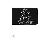Drapeau de voiture 12x18 pouces pour maman drôle disant cadeau je cours sur le café chaos et jurons drapeau de voiture clip de fenêtre double face drapeau de fenêtre résistant à la décoloration drapea