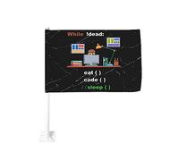 Drapeau de voiture 12x18 pouces pour manger du code, dormir, informatique, programmeur Python, drapeau de voiture, clip de fenêtre double face, résistant à la décoloration, drapeau de fenêtre de voitu