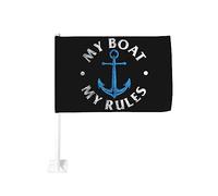 Drapeau de voiture 12x18 pouces pour mon bateau, mes règles, drôle de capitaine, drapeau de voiture, clip de fenêtre double face, résistant à la décoloration, drapeau de fenêtre de voiture étanche (sa