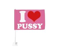 Drapeau de voiture 12x18 pouces pour voiture Funny-I-Love-Pussy-I-Love-Sex Drapeau de voiture à clip double face pour fenêtre