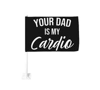 Drapeau de voiture 12x18 pouces « Votre père est mon cardio » - Drapeau de voiture double face à clip pour fenêtre - Résistant à la décoloration - Drapeaux de fenêtre de voiture étanches (sans mât)