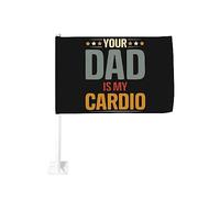 Drapeau de voiture 12x18 pouces « Votre père est mon cardio » - Drapeau de voiture double face à clip pour fenêtre - Résistant à la décoloration - Drapeaux de fenêtre de voiture étanches (sans mât)