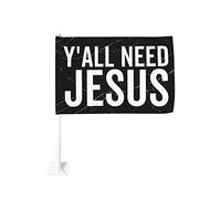 Drapeau de voiture 12x18 pouces « Vous avez tous besoin de Jésus » Drapeau de voiture à clip double face pour fenêtre décoloration de voit