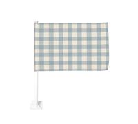 Drapeau de voiture à carreaux bleu et crème avec clip pour fenêtre extérieure 30 x 45 cm double face décoration de voiture