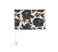 Drapeau de voiture à grandes fleurs bleu marine marron 30 x 45 cm double face décoration de voiture