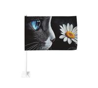 Drapeau de voiture à œil bleu et fleur blanche avec clip pour fenêtre extérieure - 30 x 45 cm - Décoration de voiture double face