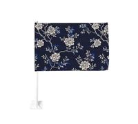 Drapeau de voiture à motif floral bleu roi foncé avec clip pour fenêtre extérieure 30 x 45 cm double face décoration de voiture