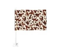 Drapeau de voiture à pois marron texture peau de cheval Clip de fenêtre extérieure 30 x 45 cm Double face Décoration de voiture