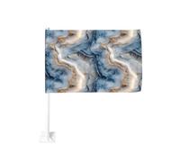 Drapeau de voiture abstrait blanc et bleu avec clip pour fenêtre extérieure 30 x 45 cm double face décoration de voiture