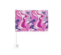 Drapeau de voiture abstrait rose et violet marbré avec clip pour fenêtre extérieure 30 x 45 cm double face décoration de voiture