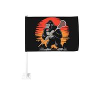 Drapeau de voiture avec clip de fenêtre, motif joueur de crosse gorille, protection solaire, bannière double face 30 x 45 cm pour camion