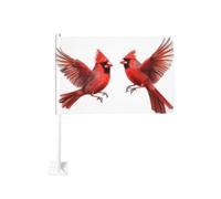 Drapeau de voiture avec deux oiseaux rouges - Clip de fenêtre extérieur - 30 x 45 cm - Décoration de voiture double face