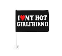 Drapeau de voiture avec inscription « Heart I Love My Hot Girlfriend » 12 x 18 cm, décoration de fenêtre de voiture, drapeaux de fenêtre de voiture imperméables, clip de fenêtre double face, drapeau d