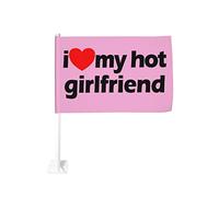 Drapeau de voiture avec inscription « Heart I Love My Hot Girlfriend » 12 x 18 cm, décoration de fenêtre de voiture, drapeaux de fenêtre de voiture imperméables, clip de fenêtre double face, drapeau d