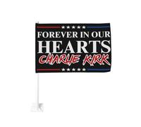 Drapeau de voiture Charlie Kirk « Forever In Our Hearts », bannière double face, drapeau de jardin, drapeaux saisonniers amusants, panneaux extérieurs, décoration de jardin pour pelouse, 30,5 x 45,7 c