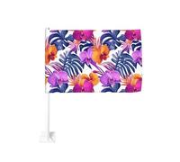 Drapeau de voiture coloré orchidées et feuilles tropicales - Clip de fenêtre extérieur - 30 x 45 cm - Décoration de voiture double face
