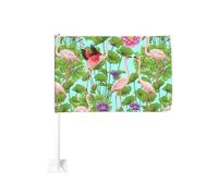 Drapeau de voiture de 30,5 x 45,7 cm, imprimé flamant rose, fleurs d'amour, parfait pour les festivals, les célébrations, les défilés, les voyages