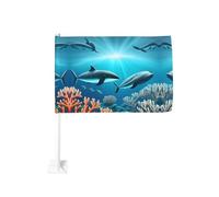 Drapeau de voiture de 30,5 x 45,7 cm, motif baleines sous la mer, drapeau double face pour fenêtre de voiture avec impression résistante à la décoloration, drapeau de décoration de voiture de qualité