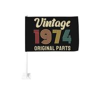 Drapeau de voiture d'origine vintage 1974, 45,7 x 30,5 cm, à clipser sur la vitre, en polyester avec protection UV, couleurs vives, double face (mât non inclus).