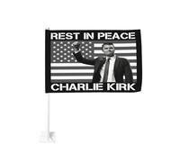 Drapeau de voiture double face 12x18 « Repose en paix, Charlie Kirk » - Panneau à accrocher à la vitre