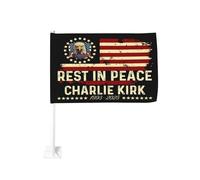 Drapeau de voiture double face 12x18 « Repose en paix, Charlie Kirk » - Panneau à accrocher à la vitre
