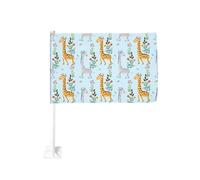 Drapeau de voiture double face 30,5 x 45,7 cm, imprimé girafe mignon, fleurs, parfait pour les festivals, les célébrations, les défilés, les voyages