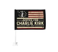 Drapeau de voiture double face « Justice pour Charlie Kirk » Repose en paix 12 x 18 cm - Panneau à clip pour fenêtre