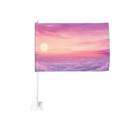 Drapeau de voiture doux pastel coucher de soleil ciel rose chaud teintes violettes pour fenêtre extérieure 30 x 45 cm décoration de voiture double face