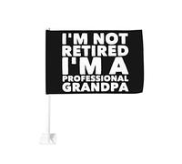 Drapeau de voiture drôle « Je suis à la retraite, je suis un grand-père professionnel » 12 x 18 pouces, décoration de fenêtre de voiture, drapeaux de fenêtre de voiture imperméables, clip de fenêtre d