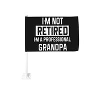Drapeau de voiture drôle « Je suis à la retraite, je suis un grand-père professionnel » 12 x 18 pouces, décoration de fenêtre de voiture, drapeaux de fenêtre de voiture imperméables, clip de fenêtre d