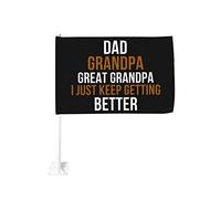 Drapeau de voiture drôle Papa Grand-père Arrière-grand-père Je continue à m'améliorer 12x18 Drapeaux de voiture Décoration de fenêtre de voiture, Drapeaux de fenêtre de voiture imperméables Clip de fe