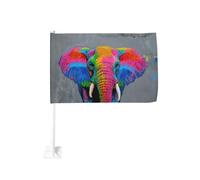 Drapeau de voiture éléphant coloré pour fenêtre extérieure 30 x 45 cm double face décoration de voiture