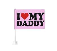Drapeau de voiture en forme de cœur « J'aime mon papa » 12 x 18 cm, décoration de fenêtre de voiture, drapeaux de fenêtre de voiture imperméables, clip de fenêtre double face, drapeau de fenêtre résis