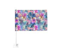 Drapeau de voiture en forme de feuilles de palmier métallisées - Clip de fenêtre extérieur - 30 x 45 cm - Décoration de voiture double face