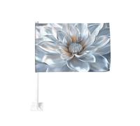 Drapeau de voiture en forme de fleur argentée avec clip pour fenêtre extérieure - 30 x 45 cm - Décoration de voiture double face