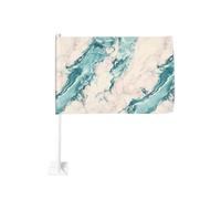 Drapeau de voiture en marbre fluide, bleu sarcelle, rose pâle, veines, 30 x 45 cm, décoration de voiture double face