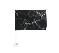 Drapeau de voiture en marbre noir veines blanches avec clip pour fenêtre extérieure 30 x 45 cm double face décoration de voiture