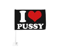 Drapeau de voiture Funny-I-Love-Pussy-I-Love-Sex 12x18 pouces Drapeaux de voiture Décoration de fenêtre de voiture, drapeaux de fenêtre de voiture imperméables Clip de fenêtre double face Drapeau de f