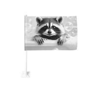 Drapeau de voiture Happy Raton laveur dans une baignoire avec clip pour fenêtre extérieure 30 x 45 cm Double face Décoration de voiture