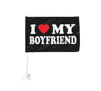Drapeau de voiture « I Heart My Boyfriend » - 30,5 x 45,7 cm - Décoration de fenêtre de voiture - Drapeaux de fenêtre de voiture imperméables - Clip de fenêtre double face - Résistant à la décoloratio