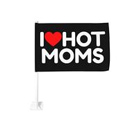 Drapeau de voiture I Love Hot Moms I Heart Hot Moms 12x18 pouces Drapeaux de voiture Décoration de fenêtre de voiture, drapeaux de fenêtre de voiture imperméables Clip de fenêtre double face Drapeau d