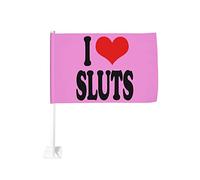Drapeau de voiture I Love Sluts 12x18 pouces, drapeaux de voiture, décoration de fenêtre de voiture, drapeaux de fenêtre de voiture imperméables, clip de fenêtre double face, drapeau de fenêtre résist