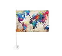Drapeau de voiture imprimé carte du monde abstrait drapeau automobile drapeau fenêtre drapeau voiture antenne drapeau voiture drapeau course drapeau pour décoration de voiture sports de plein air 30,5