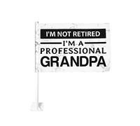 Drapeau de voiture « Je suis à la retraite, je suis un grand-père professionnel » 12 x 18 pouces, décoration de fenêtre de voiture, drapeaux de fenêtre de voiture imperméables, clip de fenêtre double