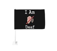 Drapeau de voiture « Je suis sourd » 12 x 18 pouces, décoration de fenêtre de voiture, drapeaux de fenêtre de voiture imperméables, clip de fenêtre double face, drapeau de fenêtre résistant à la décol