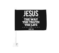 Drapeau de voiture Jésus le chemin la vérité la vie Jean 14:6 12x18 Drapeaux de voiture Décoration de fenêtre de voiture, drapeaux de fenêtre de voiture imperméables Clip de fenêtre double face Drapea